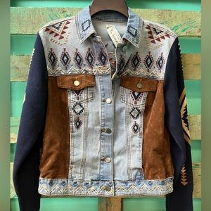 Reba Denim Embroidery & Suede Jacket M